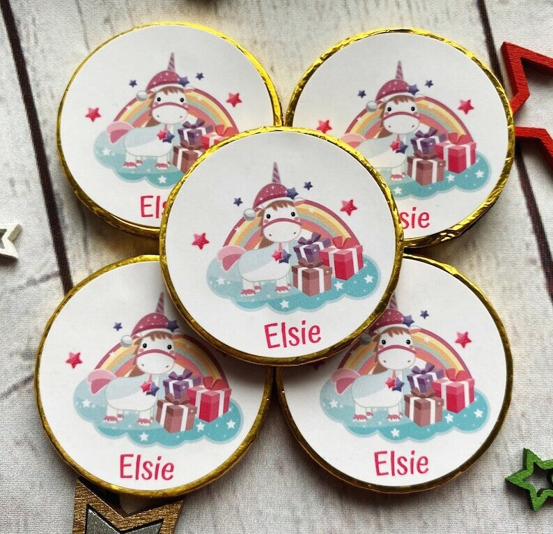 Personalised Unicorn Christmas Chocolate coins