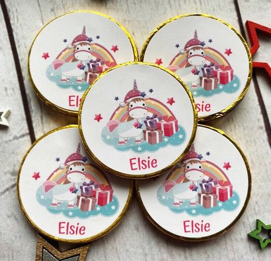 Personalised Unicorn Christmas Chocolate coins