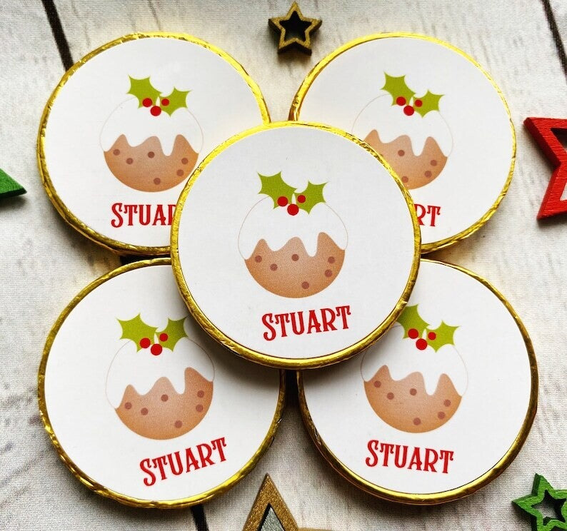Personalised Christmas Pudding Chocolate coins