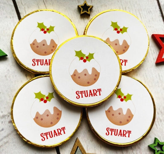 Personalised Christmas Pudding Chocolate coins