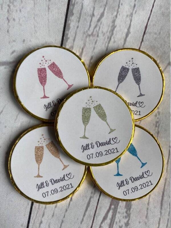 5 x Personalised Wedding Milk Chocolate Coins
