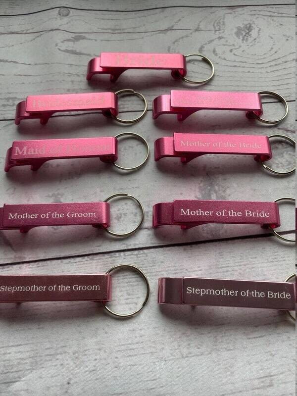 Pink Wedding Bottle opener keyring gift.