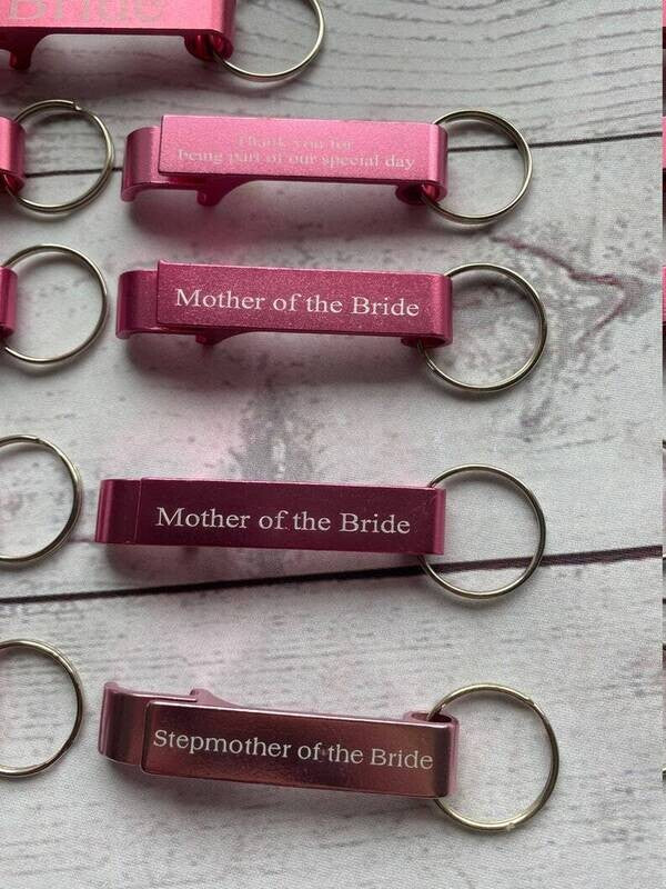 Pink Wedding Bottle opener keyring gift.