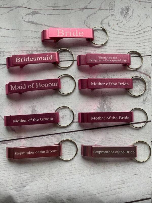 Pink Wedding Bottle opener keyring gift.