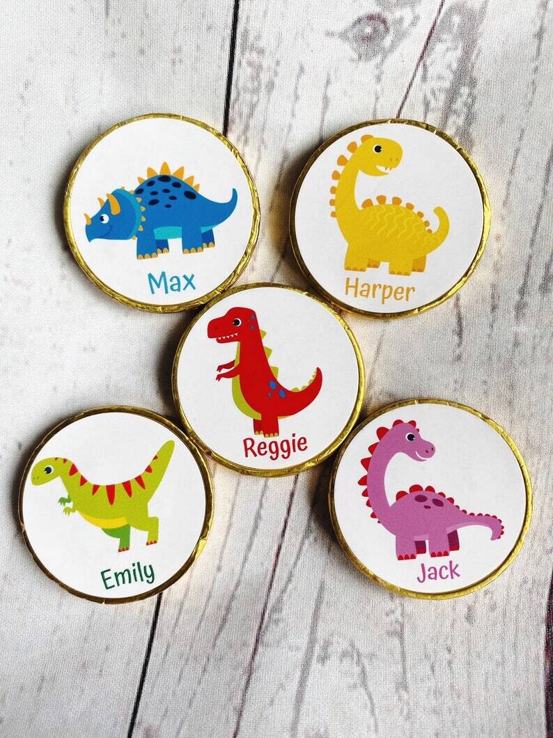 5 x Personalised Dinosaur Chocolate Coins.