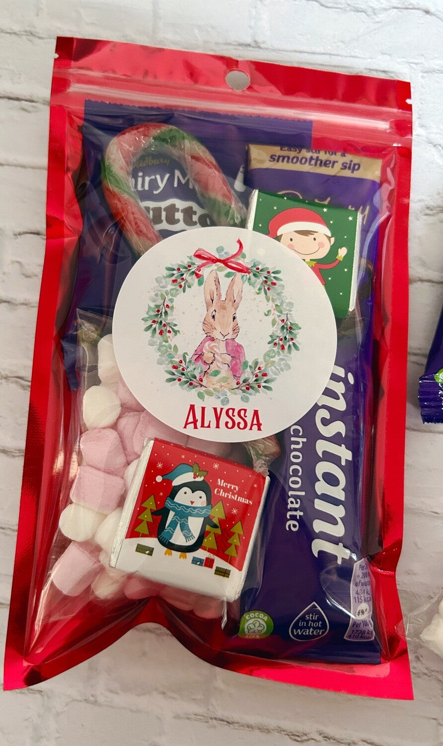 Personalised Christmas hot chocolate Peter Rabbit Christmas eve box filler Christmas Chocolate Christmas eve gift Christmas stocking filler