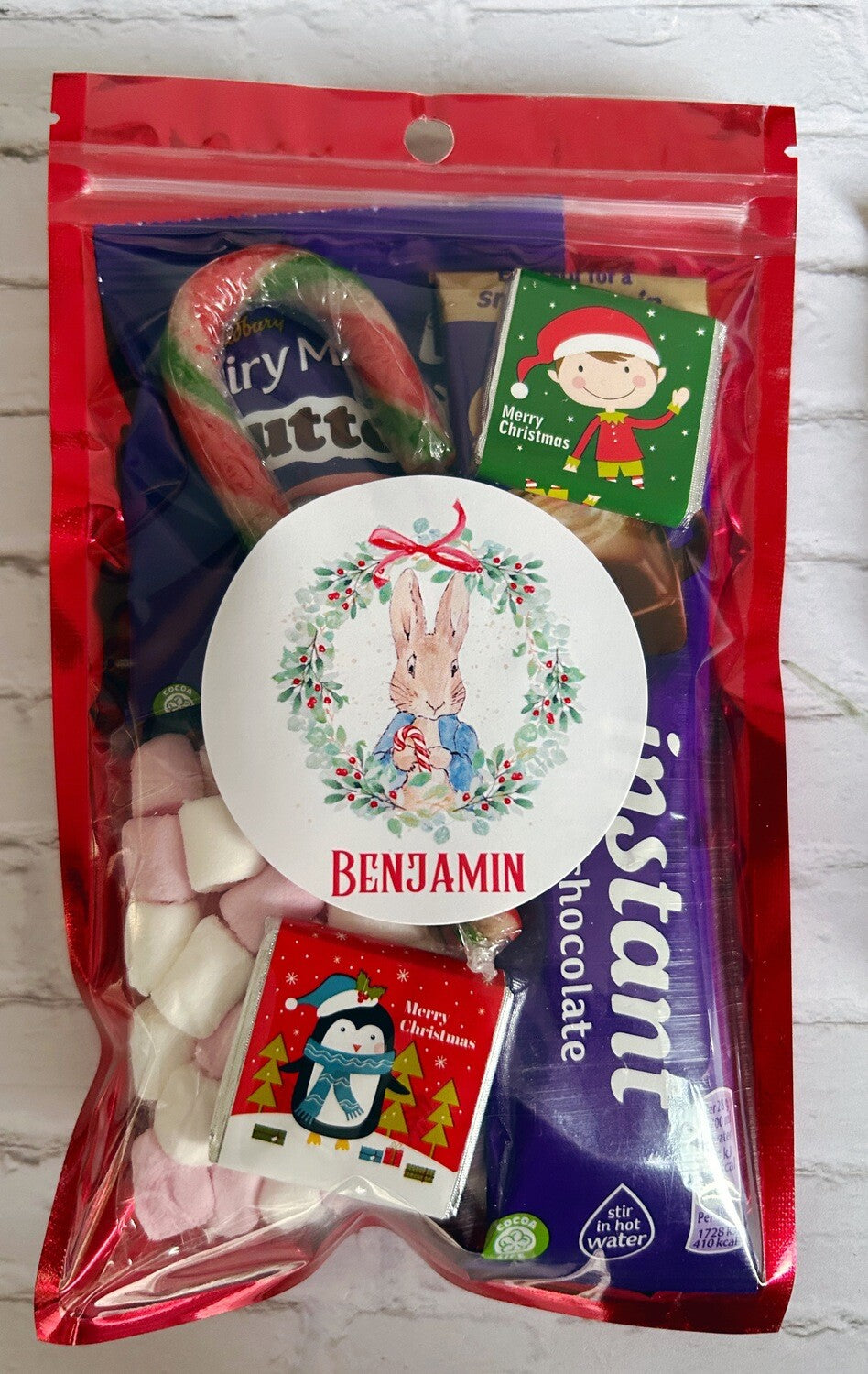 Personalised Christmas hot chocolate Peter Rabbit Christmas eve box filler Christmas Chocolate Christmas eve gift Christmas stocking filler