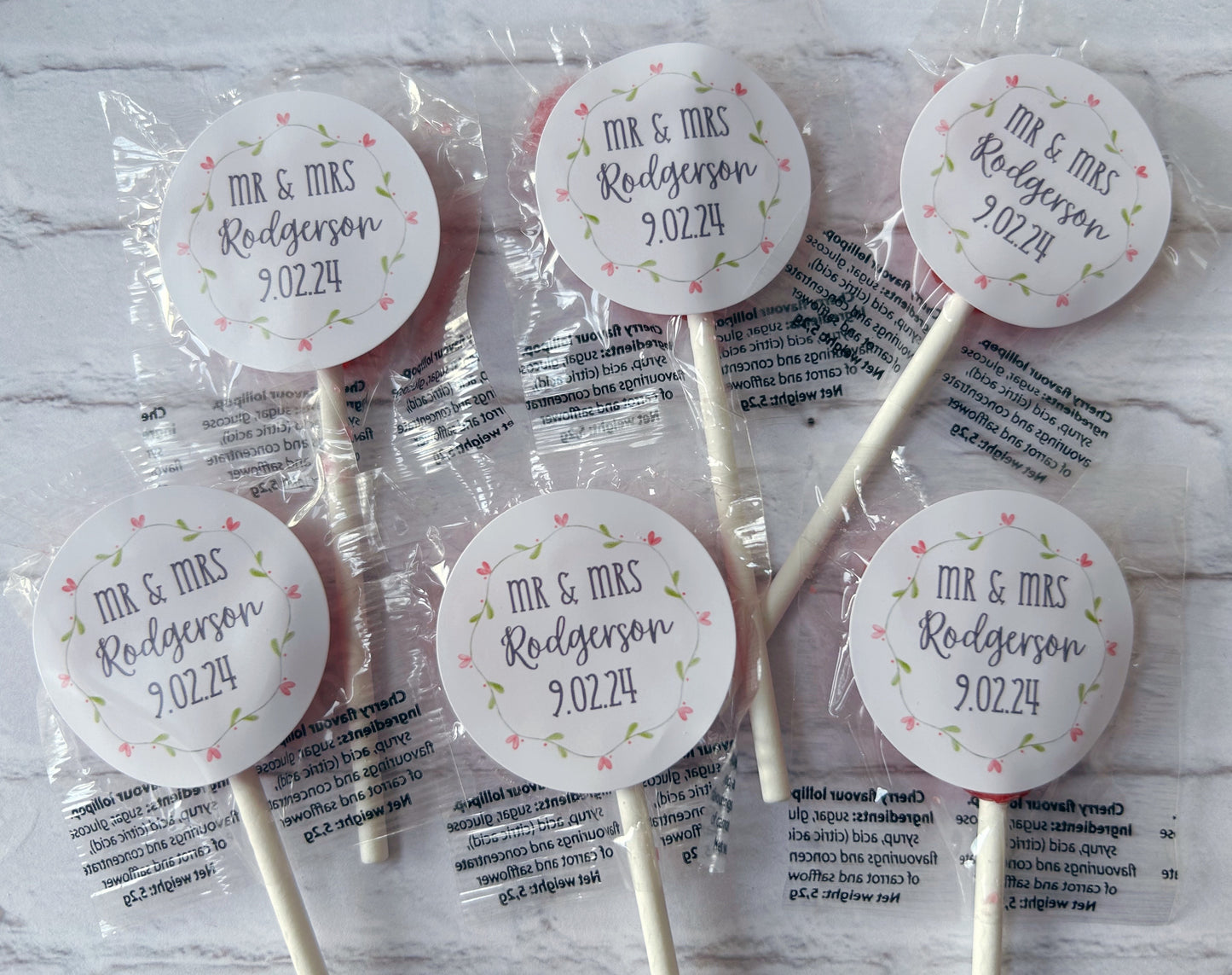 Bulk personalised Wedding party lollipops