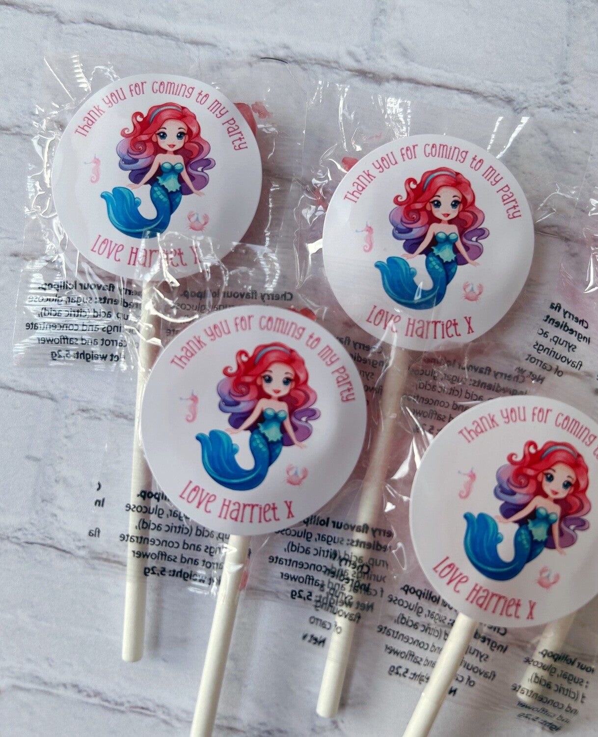 Bulk personalised Mermaid birthday party lollipops