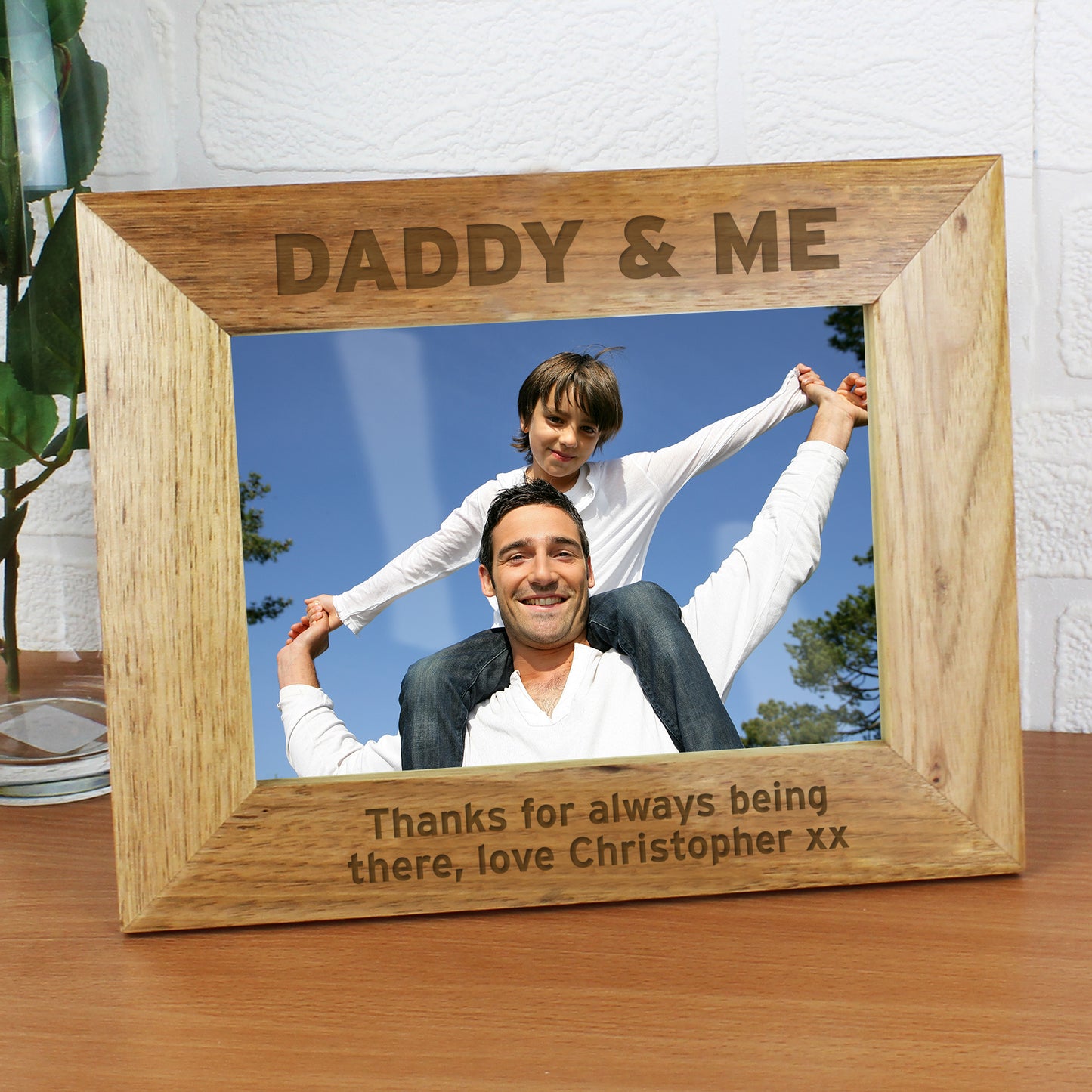 Personalised Bold Text 5x7 Landscape Oak Finish Photo Frame