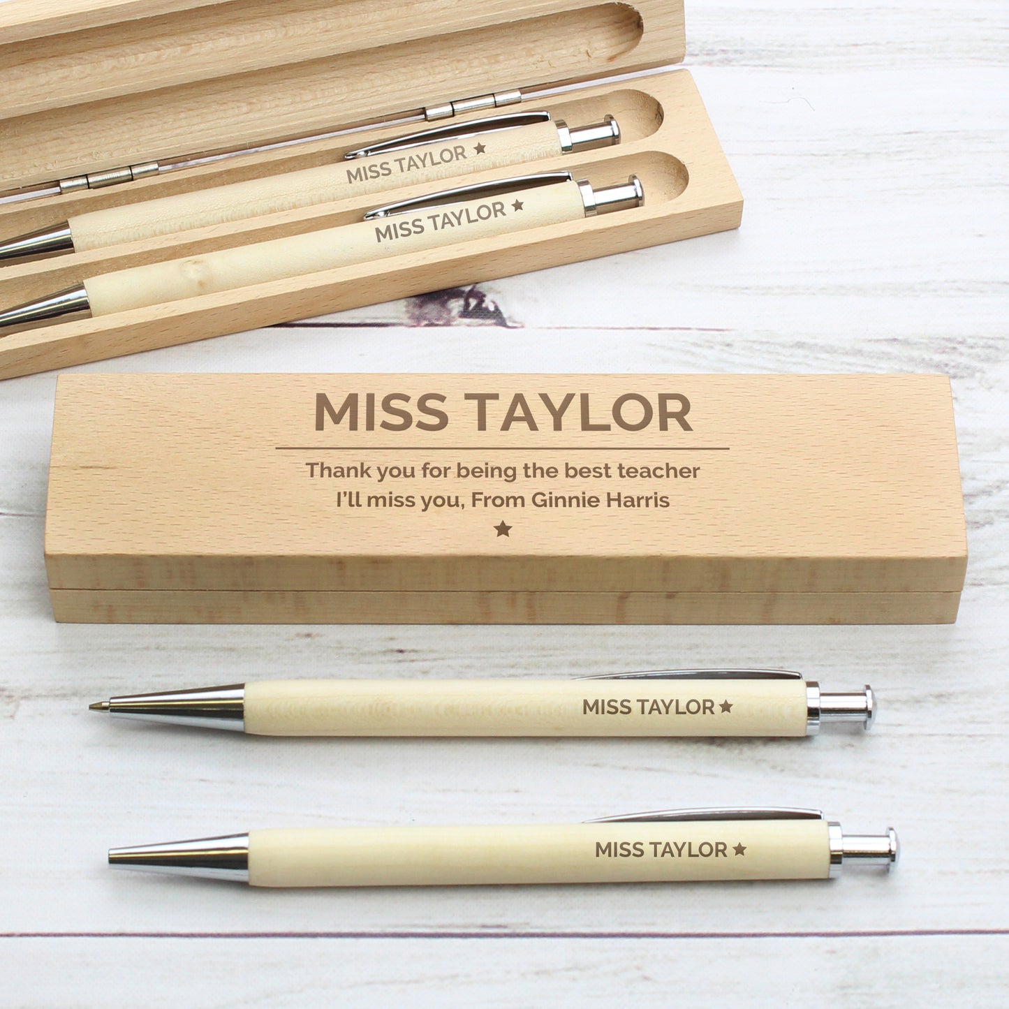 Personalised Classic Wooden Pen & Pencil Box Set