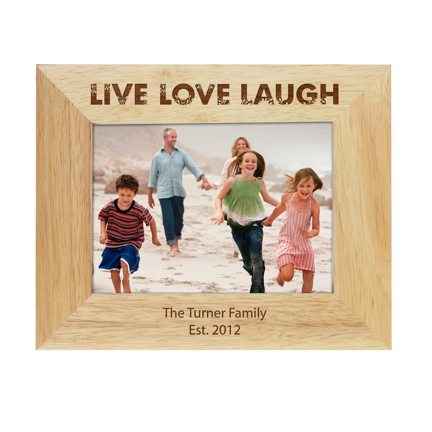 Personalised Live Love Laugh 5x7 Landscape Oak Finish Photo Frame