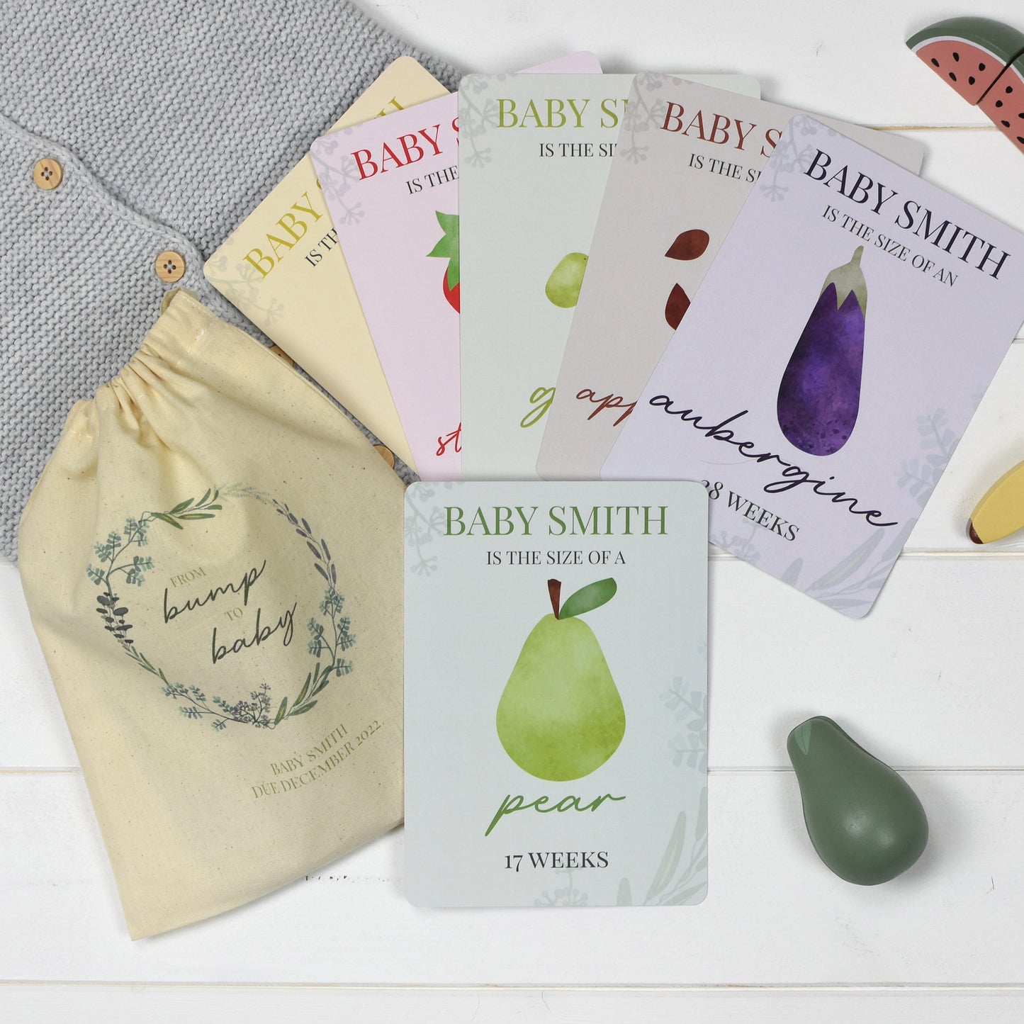 Personalised Cloud Baby Milestone Cards In Drawstring Bag