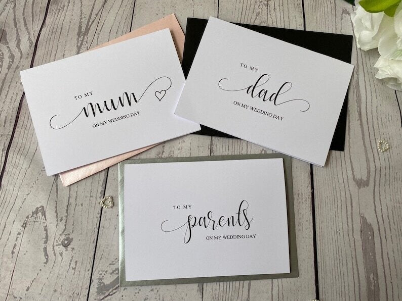 To My Mum Dad Parents Wedding Thank You Card - Swirly Font - With Envelopes