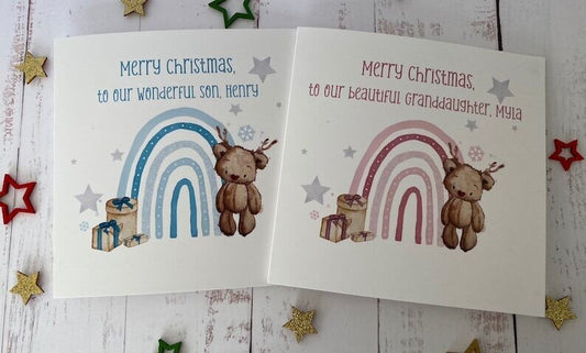 Personalised Pink Christmas Bear Card.