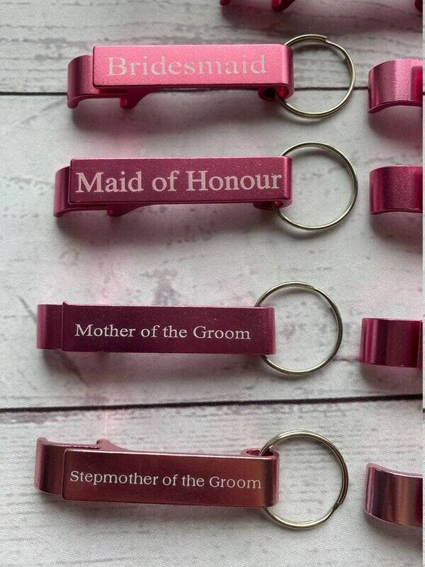 Pink Wedding Bottle opener keyring gift.