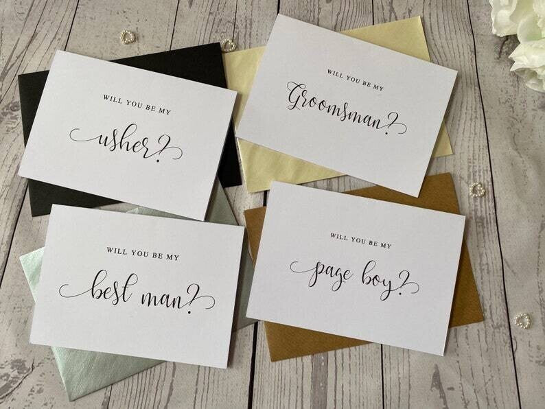 Will You Be My Best Man Card - Usher - Groomsman - Page boy - Swirly Font - With Envelopes