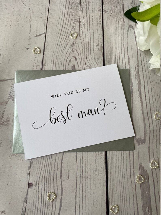 Will You Be My Best Man Card - Usher - Groomsman - Page boy - Swirly Font - With Envelopes