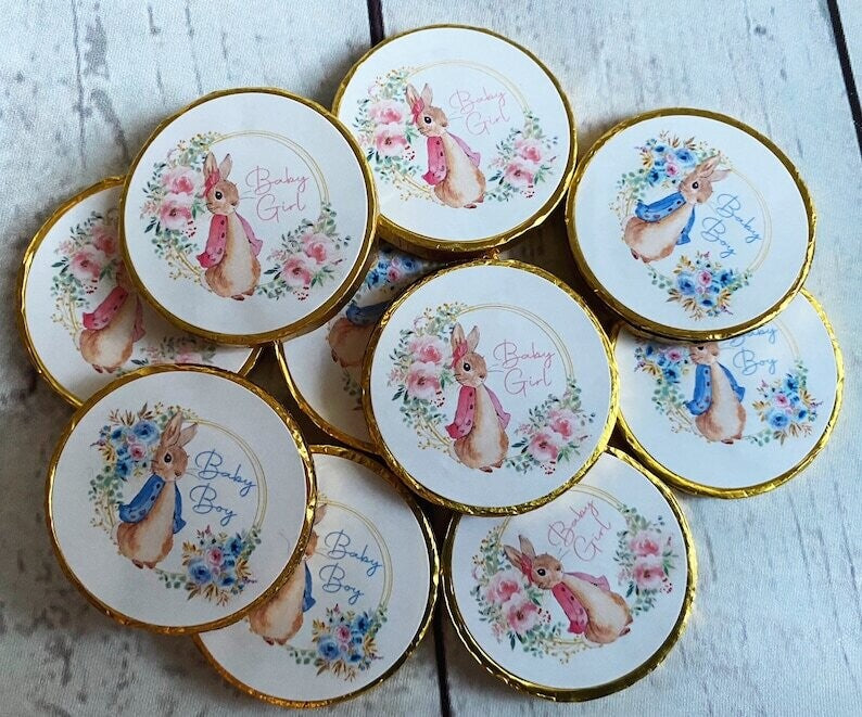 Bulk Peter Rabbit or Flopsy Baby shower chocolate coins