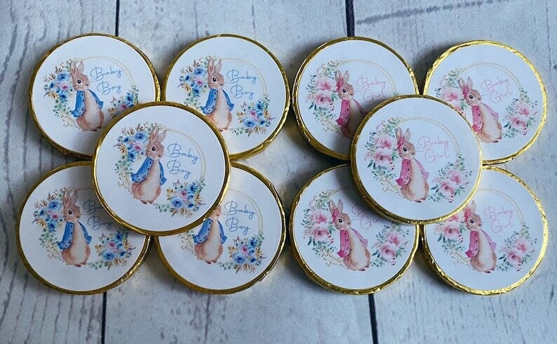 Bulk Peter Rabbit or Flopsy Baby shower chocolate coins