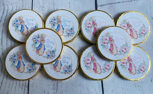 Bulk Peter Rabbit or Flopsy Baby shower chocolate coins