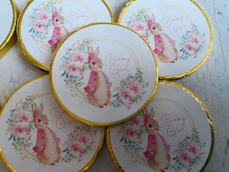 Bulk Peter Rabbit or Flopsy Baby shower chocolate coins