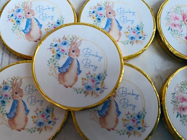 Bulk Peter Rabbit or Flopsy Baby shower chocolate coins