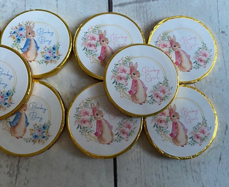 Bulk Peter Rabbit or Flopsy Baby shower chocolate coins
