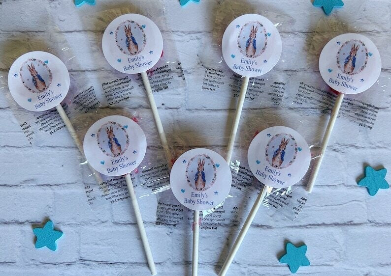 Bulk Peter Rabbit or Flopsy Baby Shower lollipops