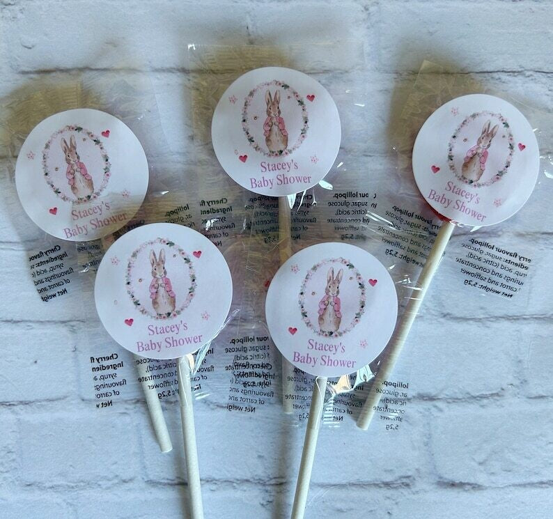 Bulk Peter Rabbit or Flopsy Baby Shower lollipops