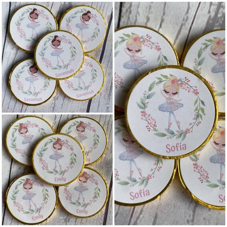 5 x Personalised Ballerina Milk chocolate coins.