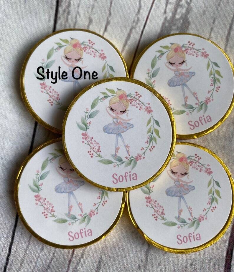 5 x Personalised Ballerina Milk chocolate coins.