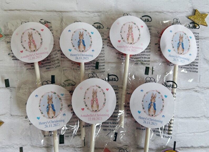 10 x Peter Rabbit or Flopsy Christening lollipops