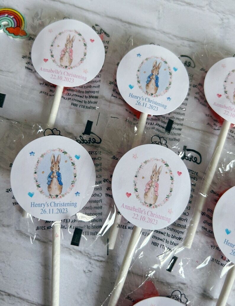10 x Peter Rabbit or Flopsy Christening lollipops