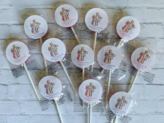10 x Peter Rabbit or Flopsy Bunny Christening lollipops