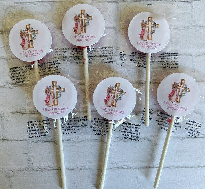 10 x Peter Rabbit or Flopsy Bunny Christening lollipops