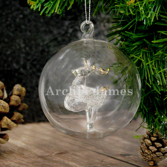 Personalised Name Only Reindeer Glass Bauble