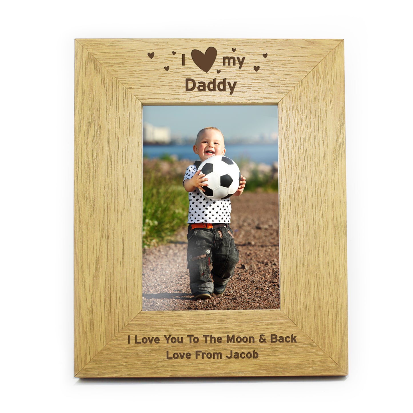 Personalised Oak Finish 6x4 I Heart My Photo Frame FD