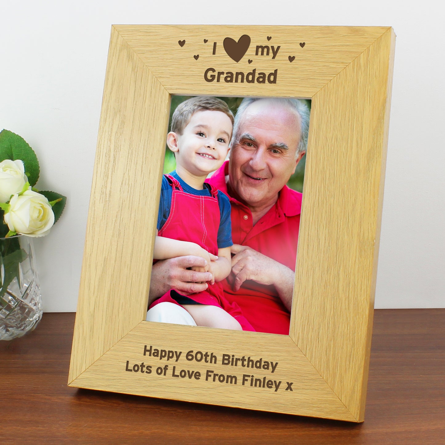 Personalised Oak Finish 6x4 I Heart My Photo Frame FD