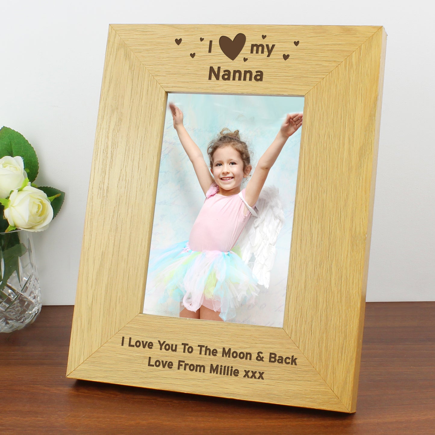 Personalised Oak Finish 6x4 I Heart My Photo Frame FD