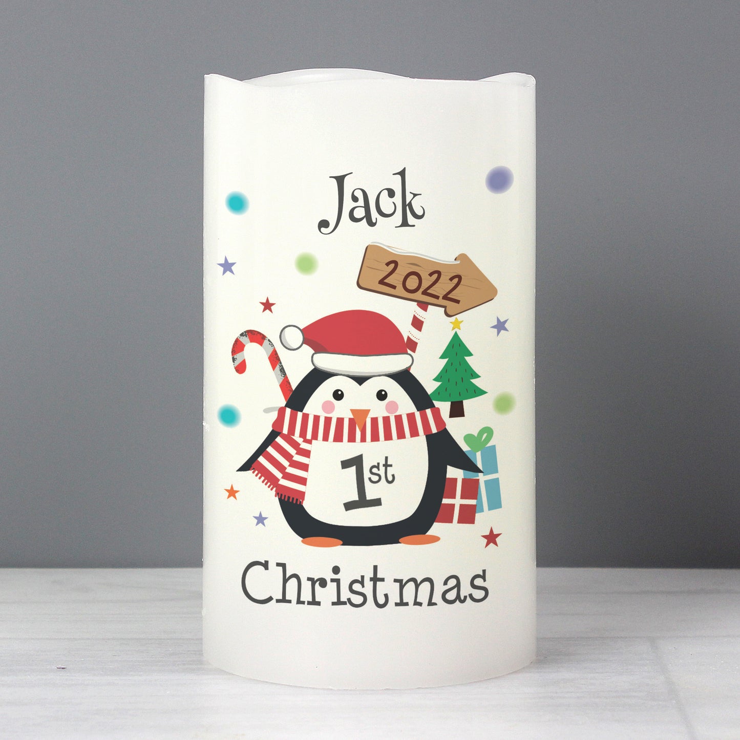 Personalised Penguin Christmas LED Candle