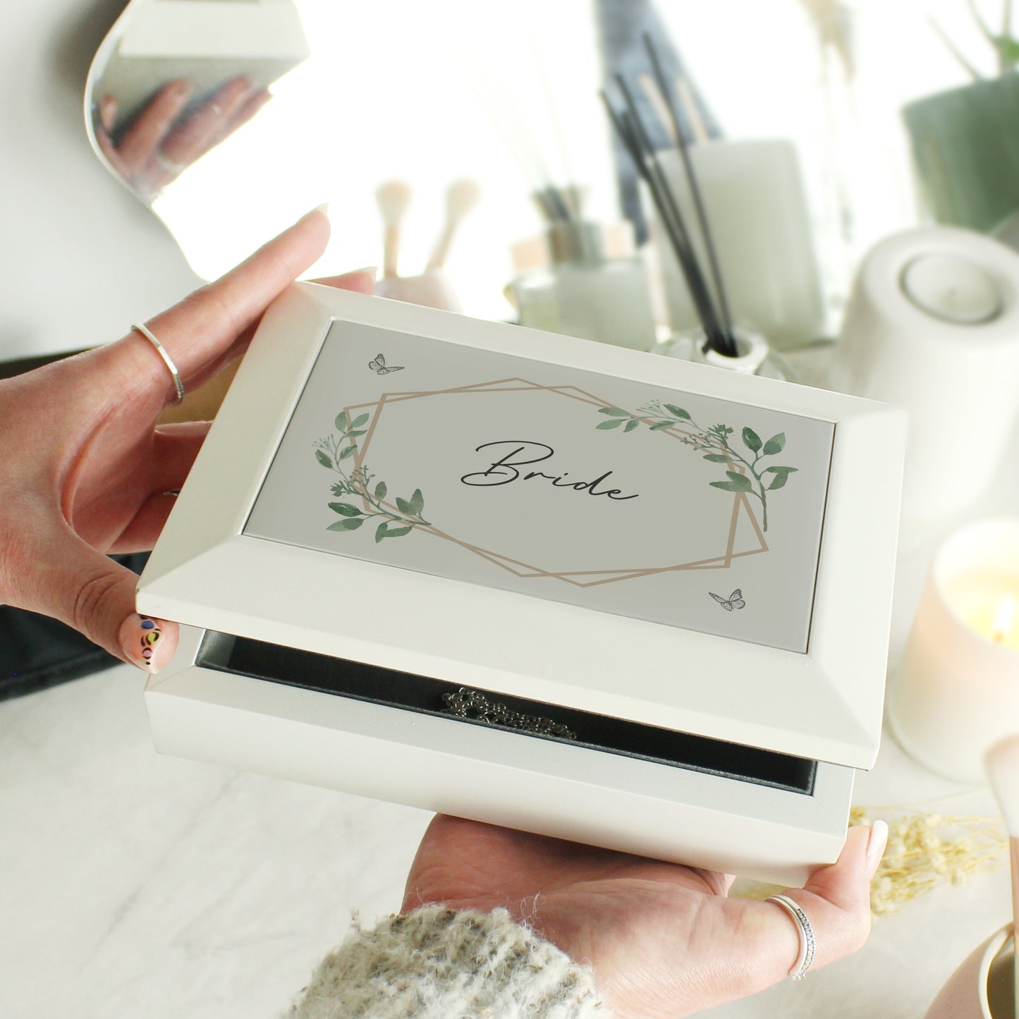 Personalised Botanical Butterfly Wooden Jewellery Box